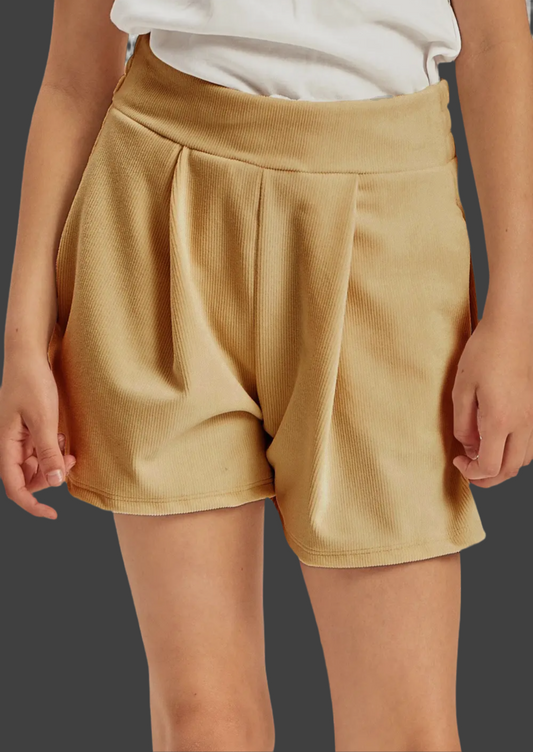 Girls Tan Corduroy Pleated Short 152