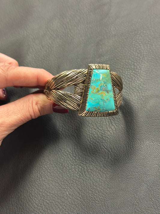 Meriette Blue turquoise, gold statement, cuff bracelet