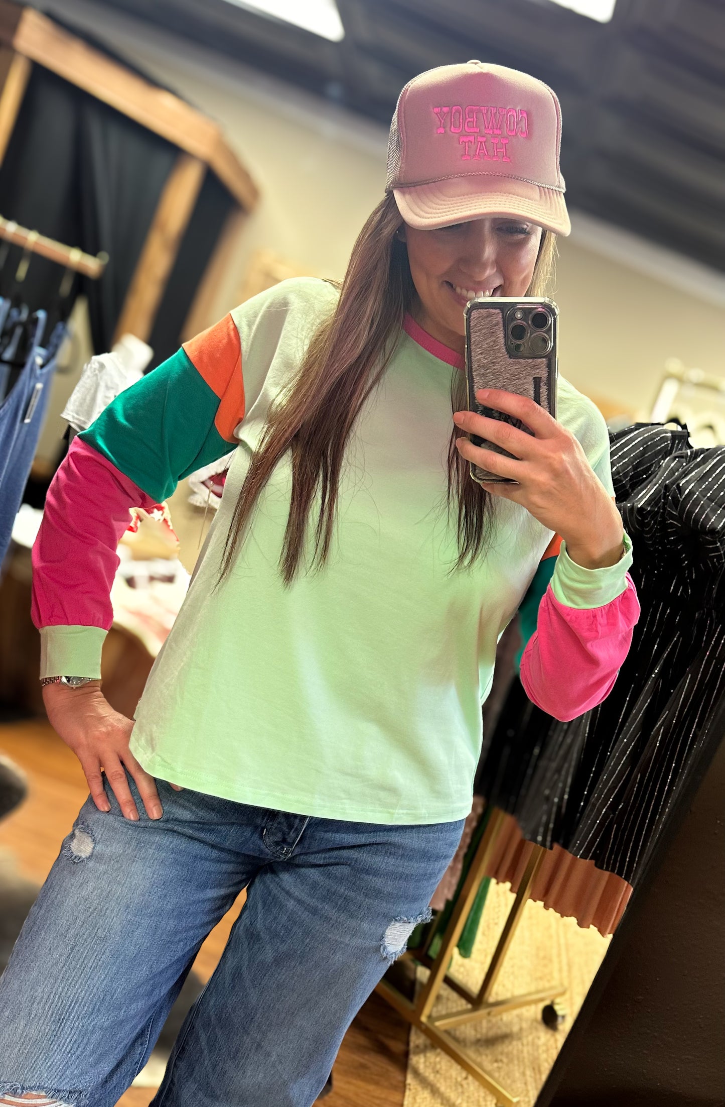 Green Colorblock Long Sleeve