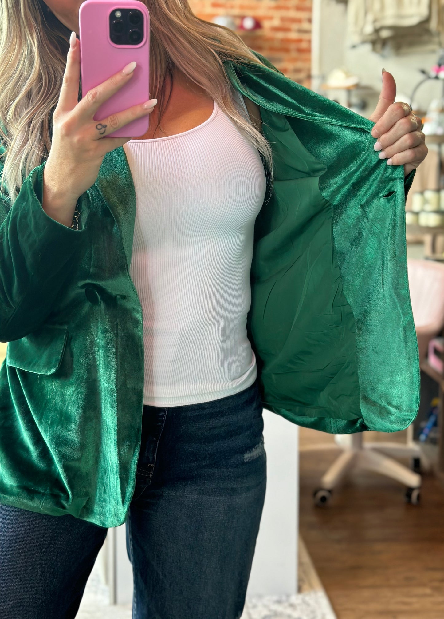 Velvet Blazer-Green