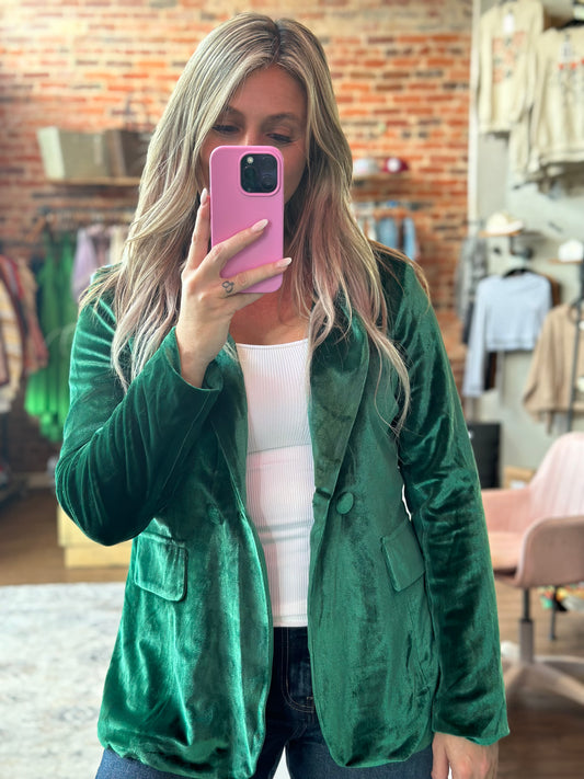 Velvet Blazer-Green