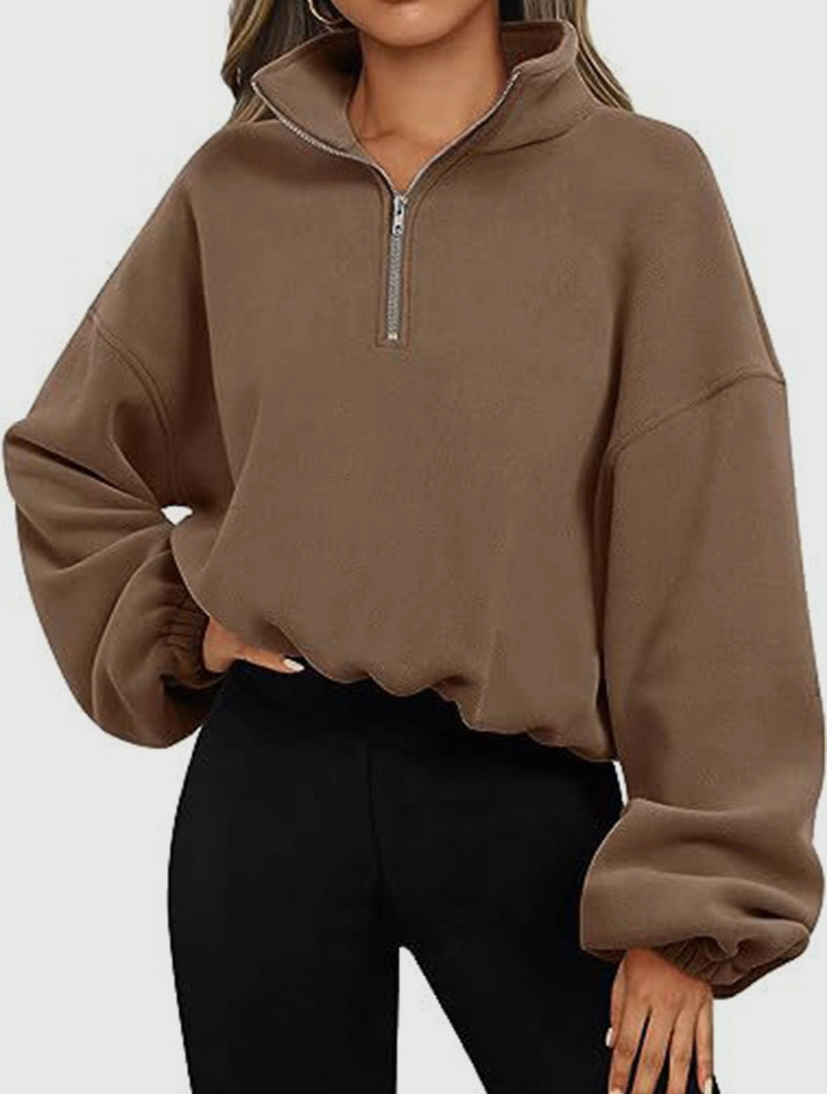 Brown Drawstring Fleece Jacket ￼