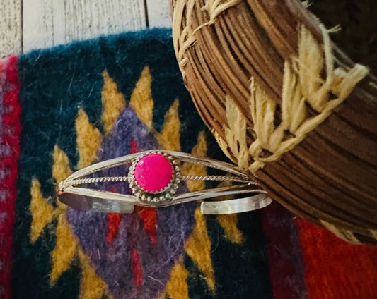 Navajo, Sterling, silver and hot pink opal cuff bracelet