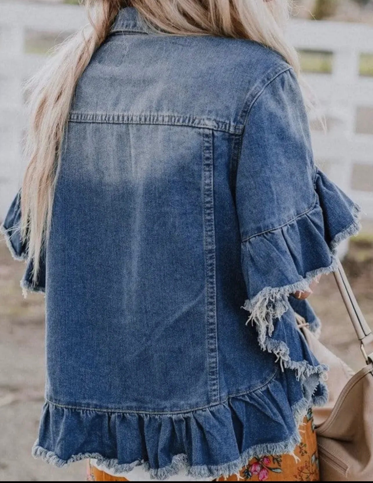 Rachel Raw Edge Ruffled Short Sleeve Denim Jacket