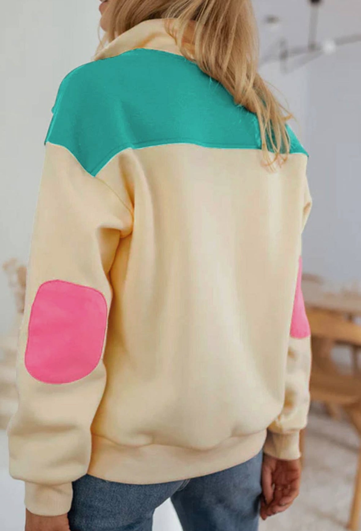 Color Block Half Button Sweatshirt