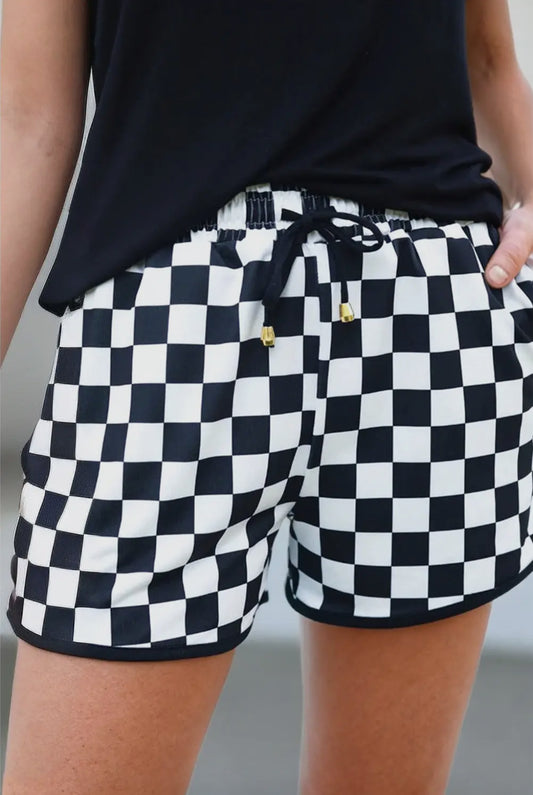 Checkered Drawstring Elastic Waist Shorts 139p 140b