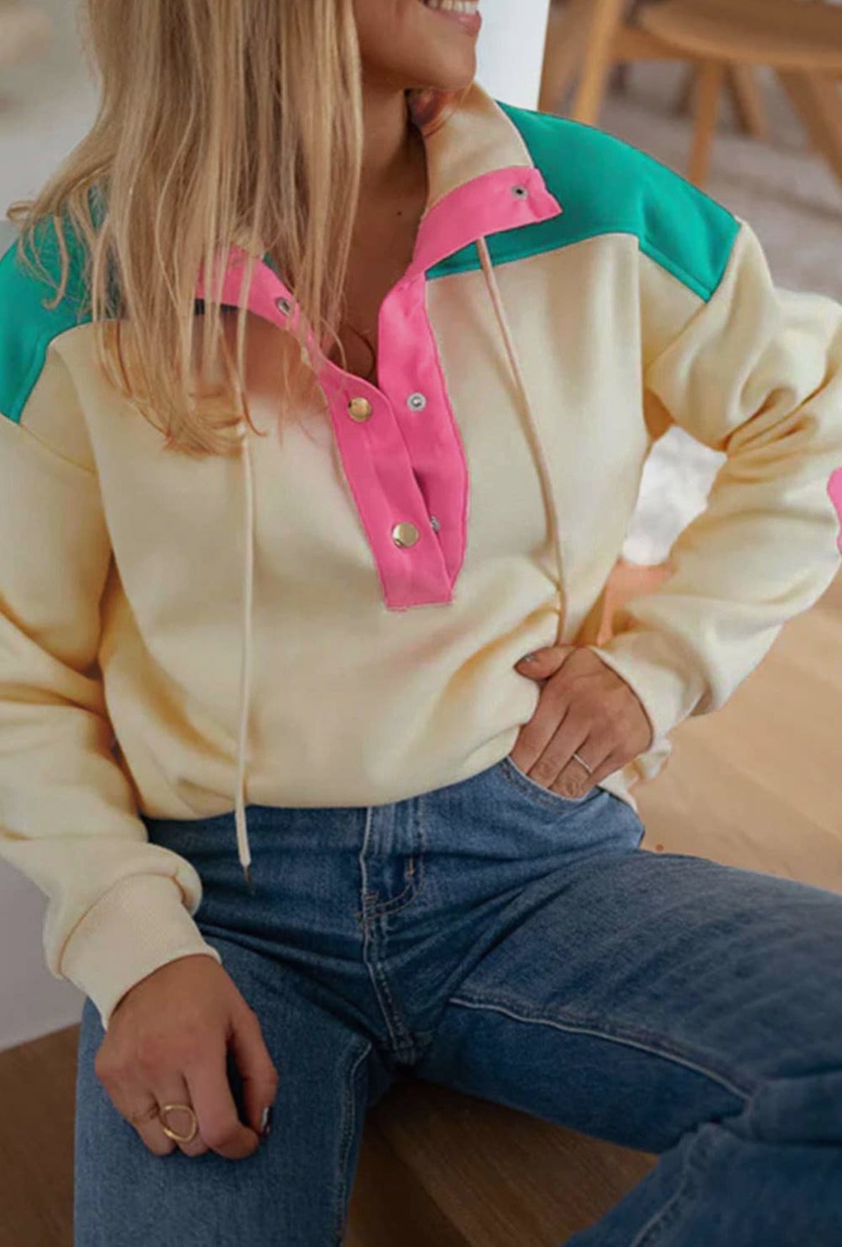 Color Block Half Button Sweatshirt