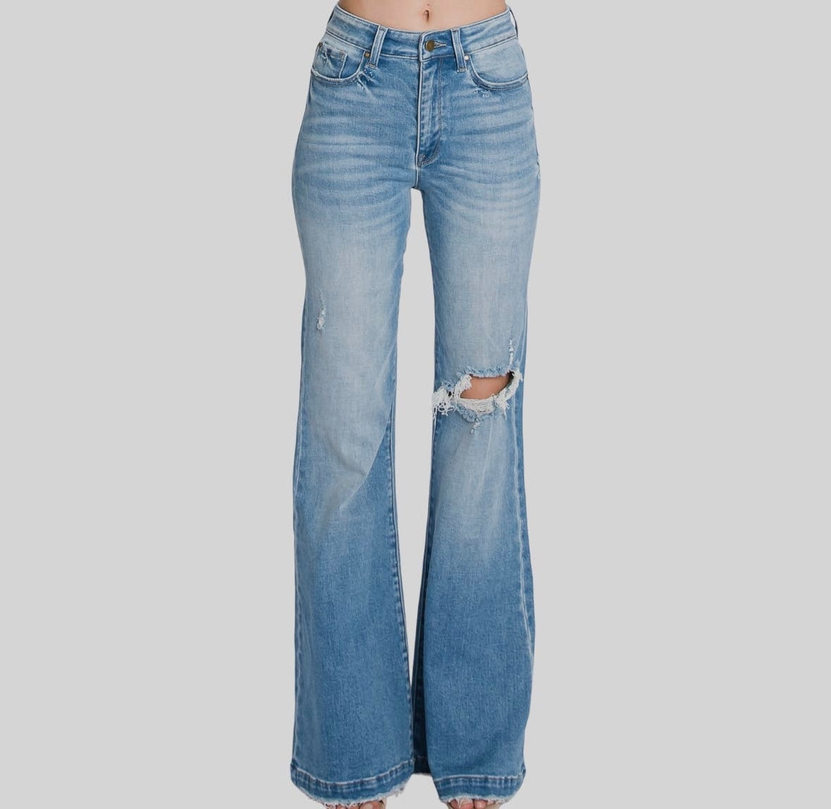 Petra Distressed Super High Rise 70’s Inspired Flare Jeans