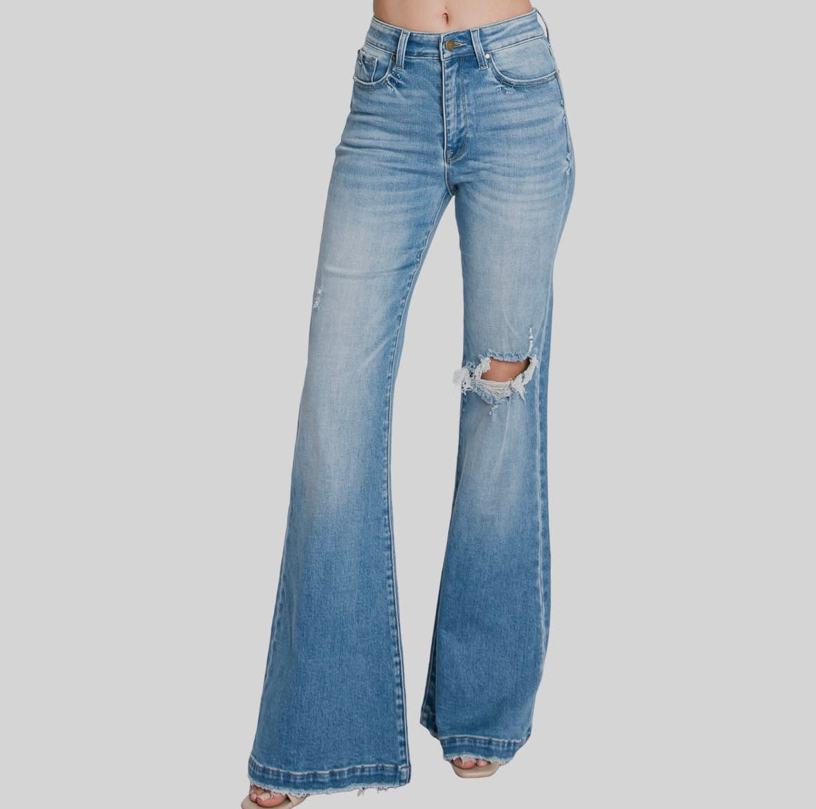 Petra Distressed Super High Rise 70’s Inspired Flare Jeans