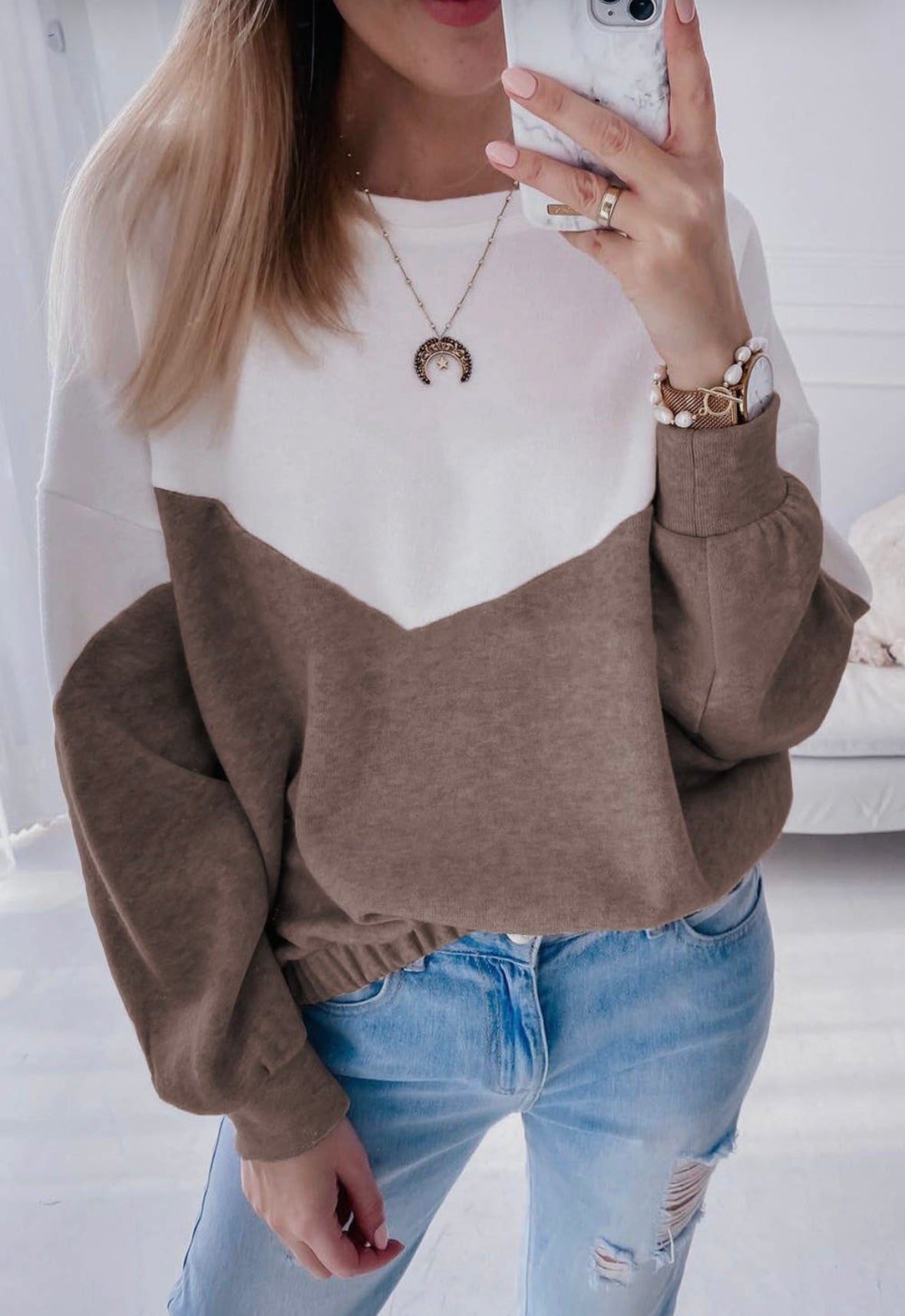 Color Block Elastic Hem Sweatshirt