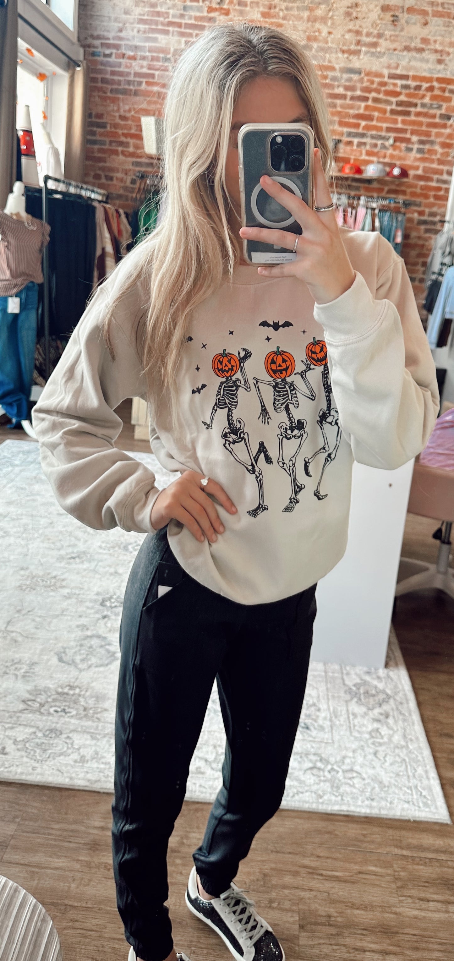 Pumpkin Dancing Skeletons Halloween Crewneck