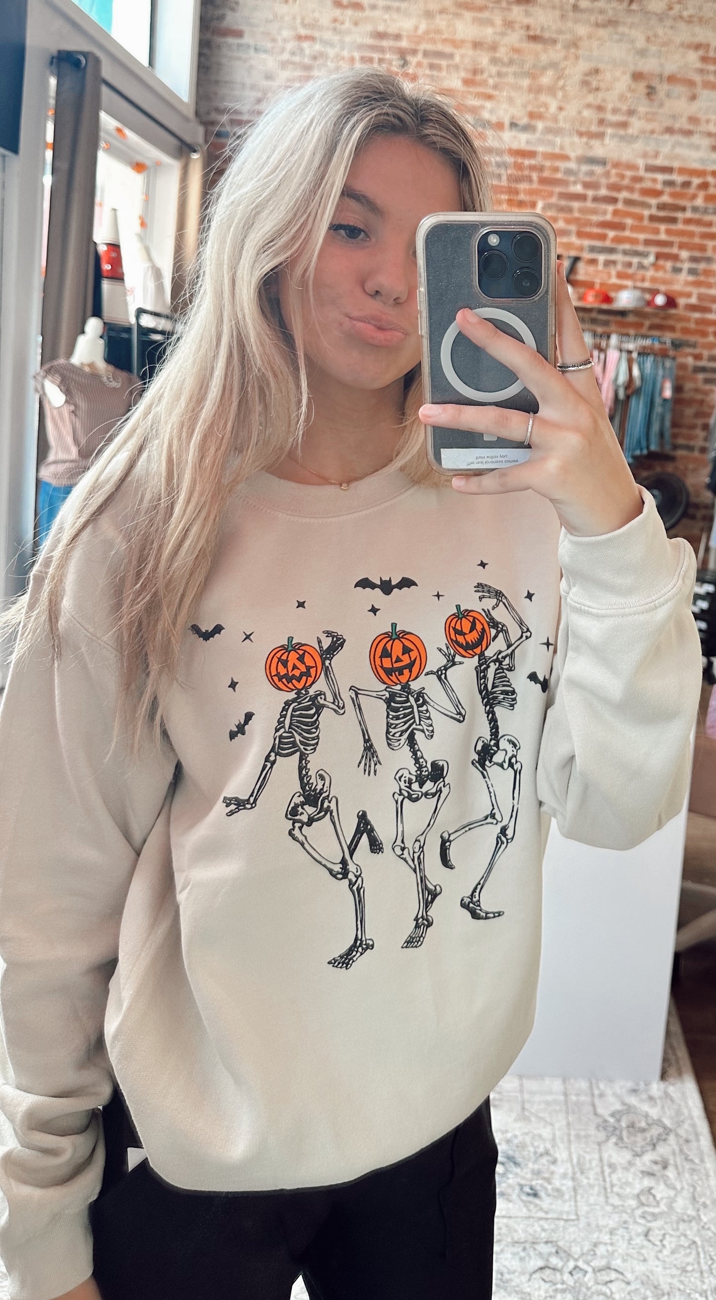 Pumpkin Dancing Skeletons Halloween Crewneck