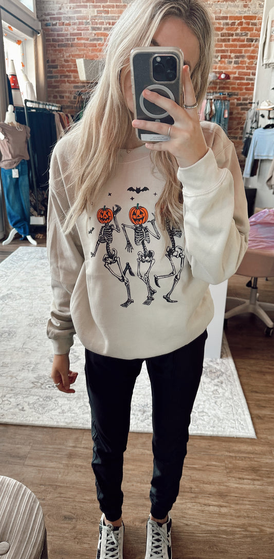 Pumpkin Dancing Skeletons Halloween Crewneck