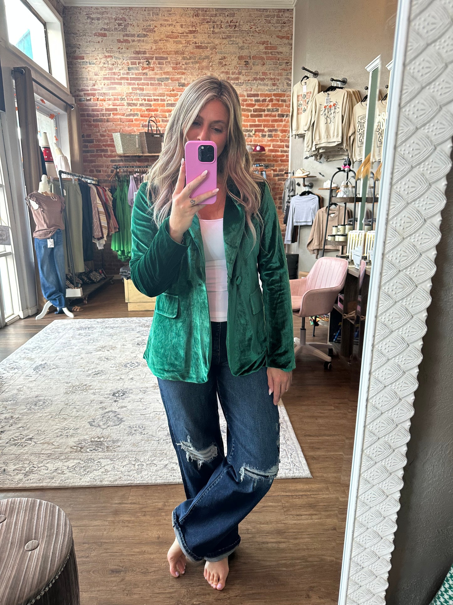 Velvet Blazer-Green