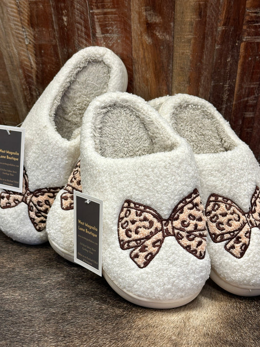 Cheetah Bow Cozy Slippers