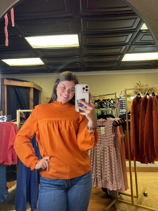 Rust Pleated Blouse