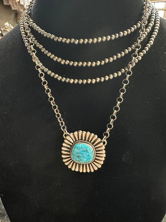 Navajo Sterling, silver and turquoise Sundance necklace