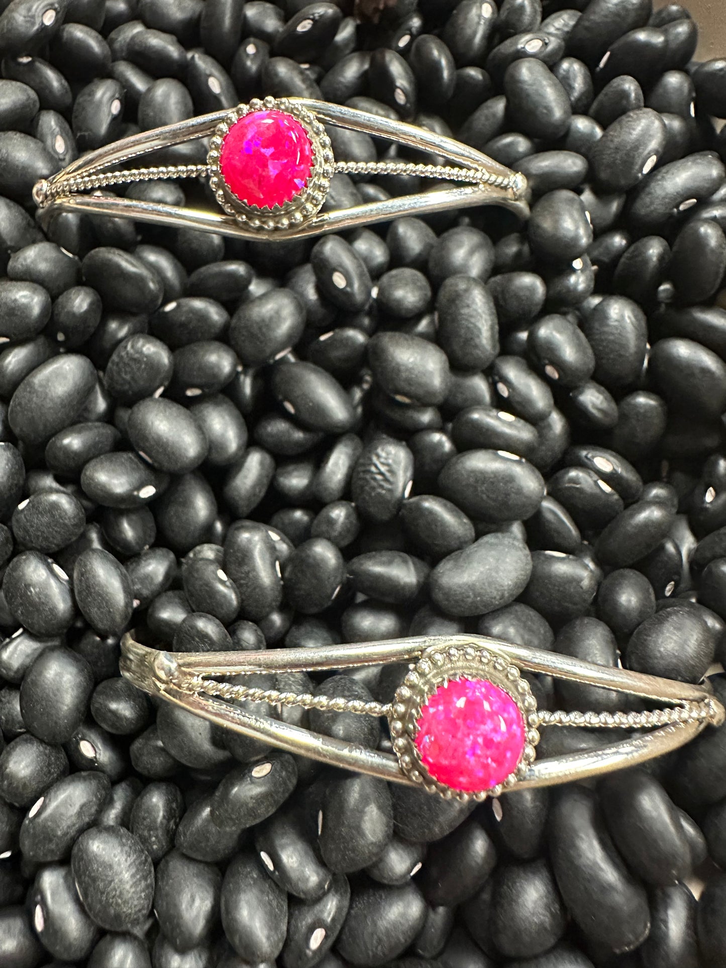 Navajo, Sterling, silver and hot pink opal cuff bracelet