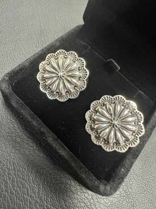 Handmade Sterling Silver Concho Stud Earrings