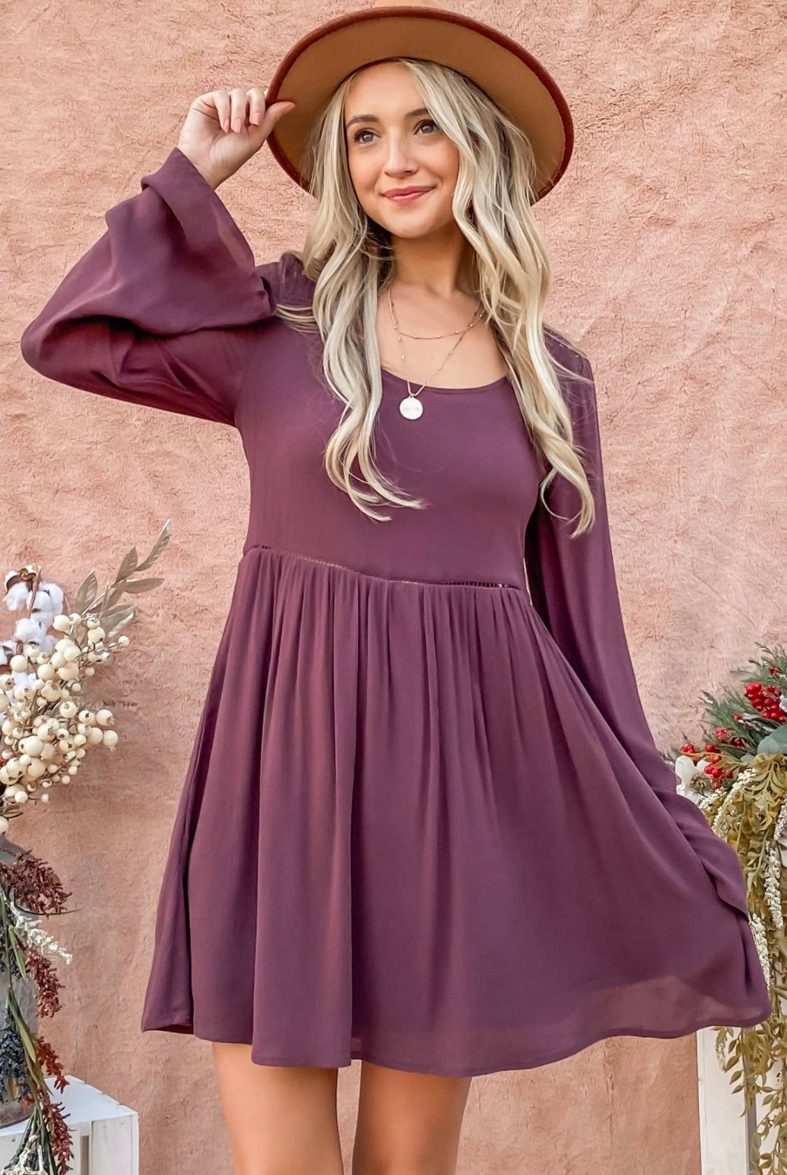 Back Lace Button Down Detail Bell Sleeve Dress