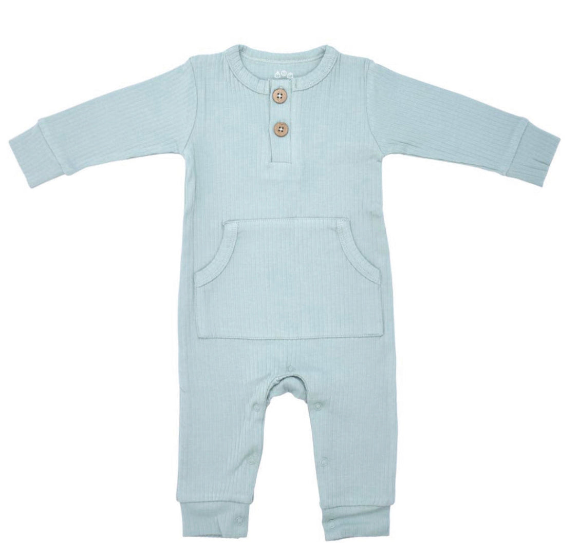 Baby Ribbed Playsuit with Pockets-Robbins Egg